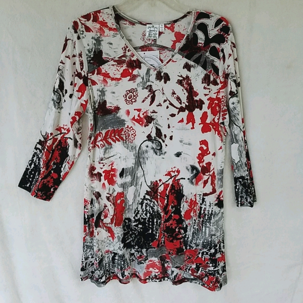 NWT Parsley & Sage 3/4 Tunic - Ivory/Red/Blk/Gray